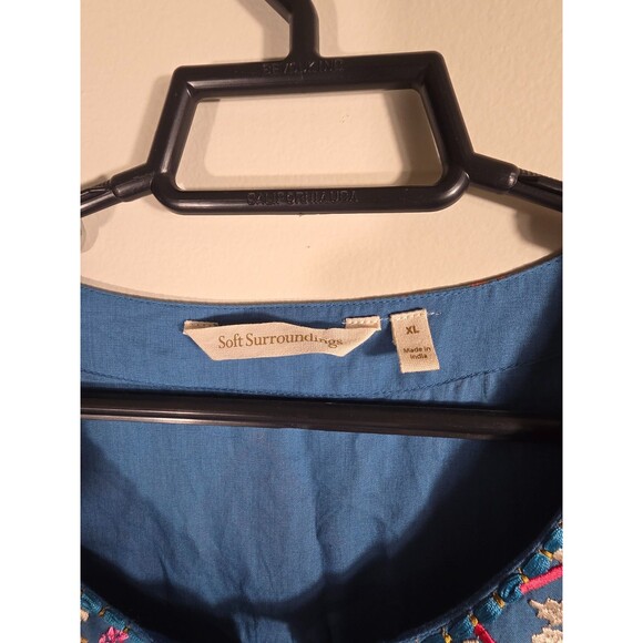 Soft Surroundings Dress XL Blue Mirapani Prairie Tiered Boho Embroidered Maxi - Picture 6 of 13